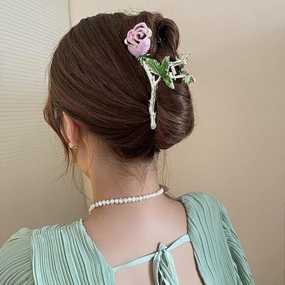 Pink Rose Hair Claw Clip main image 6